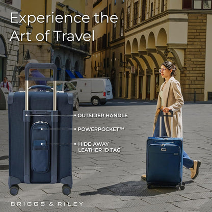 Briggs & Riley Essential 22" Carry On Expandable Spinner - Luggage for Travel, Suitcases with Wheels, Softside Rolling Bag for Men & Women, Self-Repairing Zipper - Baseline Collection, Navy