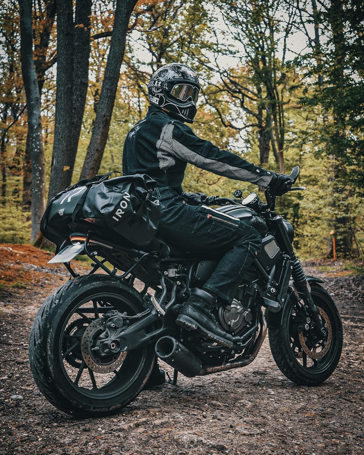 IRON JIA'S Motorcycle Dry Bag - Waterproof Duffle & Luggage Tail Bag Saddle Bags with Roll Top Closure, Shoulder Straps, Inner Pocket and Mesh Pocket (Black, 50L)