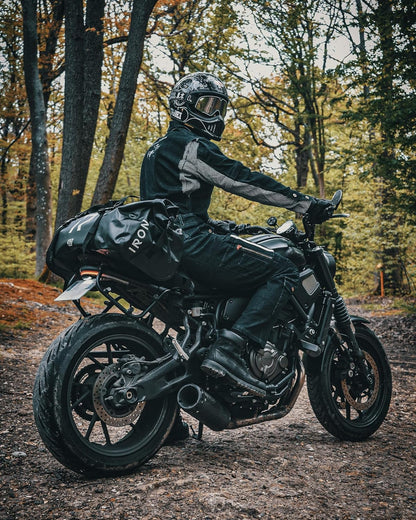 IRON JIA'S Motorcycle Dry Bag - Waterproof Duffle & Luggage Tail Bag Saddle Bags with Roll Top Closure, Shoulder Straps, Inner Pocket and Mesh Pocket (Black, 50L)