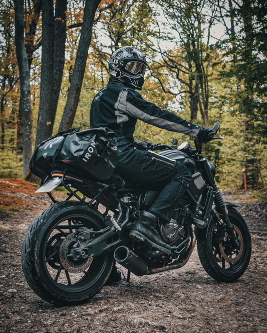 IRON JIA'S Motorcycle Dry Bag - Waterproof Duffle & Luggage Tail Bag Saddle Bags with Roll Top Closure, Shoulder Straps, Inner Pocket and Mesh Pocket (Black, 70L)