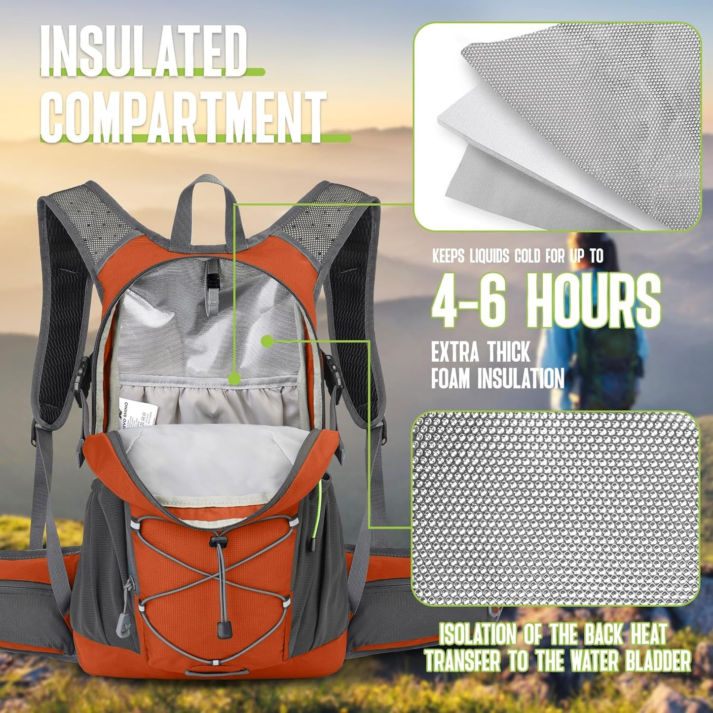 N NEVO RHINO Hydration Backpack, 18L Multipurpose Hiking Backpack with 3L Water Bladder, Water Backpack Insulated Hydration Pack Ideal for Hiking and Cycling