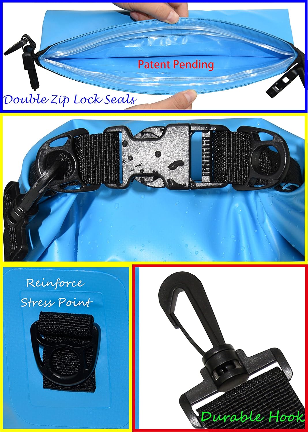 Freegrace Waterproof Dry Bags Set of 3 Dry Bag with 2 Zip Lock Seals & Detachable Shoulder Strap, Waist Pouch & Phone Case - Can Be Submerged Into Water - for Swimming (Sky Blue, 10L)