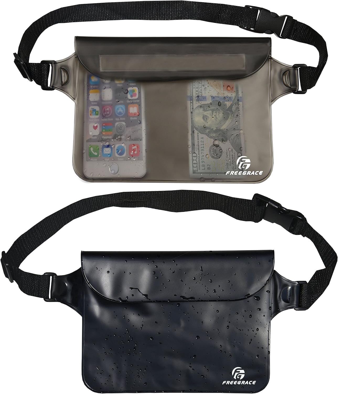Freegrace Waterproof Pouches with Waist Strap / Pouch Case Bundle Set- Keep Your Phone & Valuables Dry and Safe - Waterproof Dry Bags for Boating Swimming Snorkeling Kayaking Beach Water Parks Pool