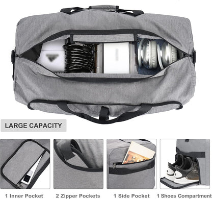 80L Duffle Bag for Travel, Large Foldable Waterproof Travel Duffel Bags Weekender Overnight Bag for Men and Women with Shoe Compartment (Gray)