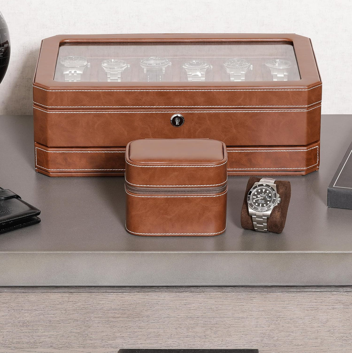 ROTHWELL 2 Watch Travel Case Storage Organizer for 2 Watches | Tough Portable Protection w/Zipper Fits All Wristwatches & Smart Watches Up to 50mm