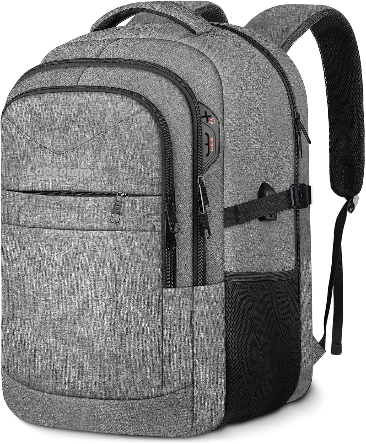Lapsouno Extra Large Laptop Backpack, 17 Inch Carry on Travel Backpack, Anti-Theft College School Computer Bag with USB Port, Gift for Men Women, Grey