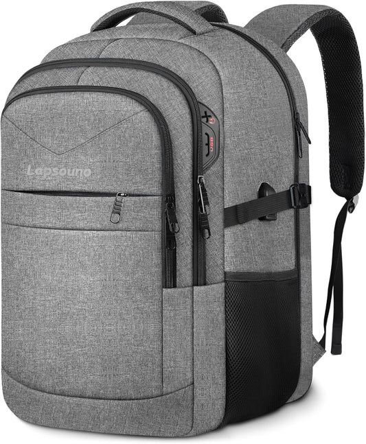 Lapsouno Extra Large Laptop Backpack, 17 Inch Carry on Travel Backpack, Anti-Theft College School Computer Bag with USB Port, Gift for Men Women, Grey