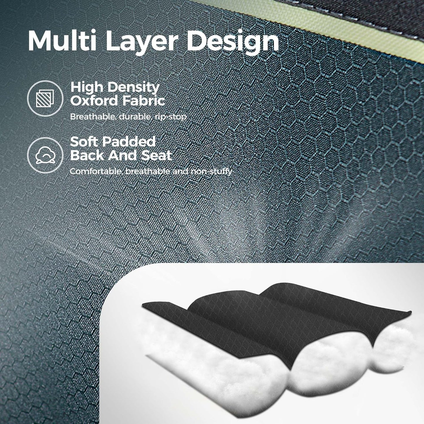 ALPHA CAMP Oversized Camping Chair Heavy Duty Lawn Chair with Cooler Bag Support 450 LBS Steel Frame Collapsible Padded Arm Quad Lumbar Back Folding Chair for Lawn Outdoor