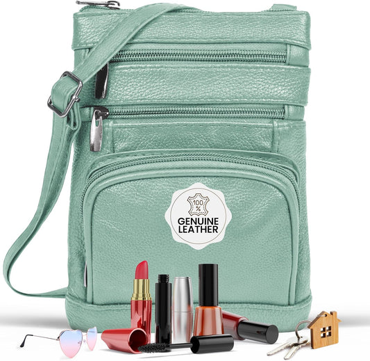 Krediz leather Crossbody Purses for Women, Multi Pocket Crossbody Purse with Adjustable Strap, Soft & Durable Leather Purse