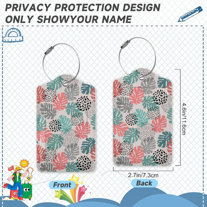 2 Pack Luggage Tag for Suitcase,Wave Dot Art Tropical Palm Leather Suitcase Tags Identifiers with Privacy Name Address Labels and Durable Steel Loop for Women Men Travel