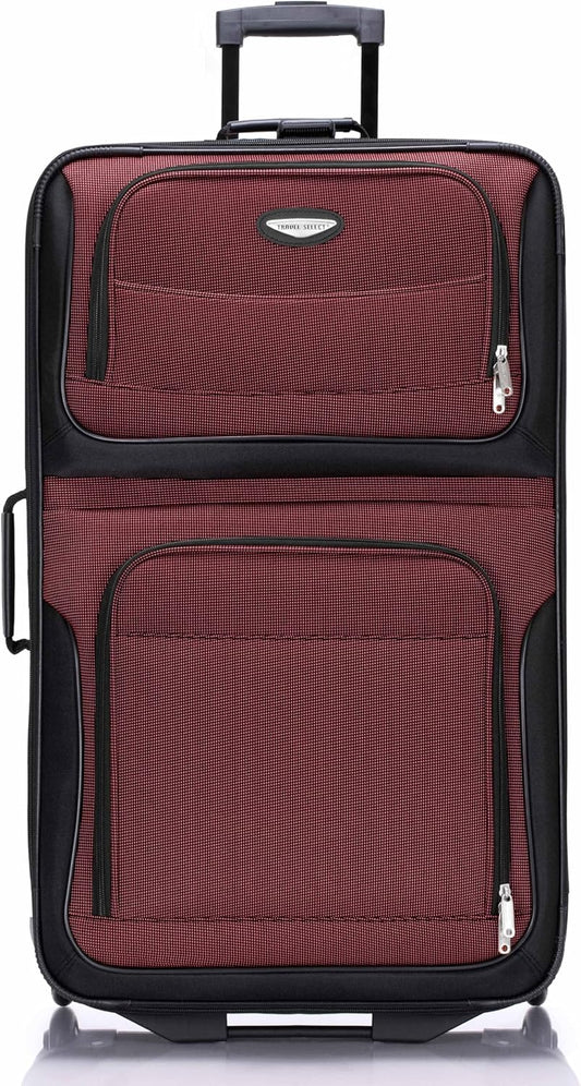 Travel Select Amsterdam Softside Expandable Rolling Luggage, Lightweight 2-Wheel Check-In Suitcase with Push-Button Handle, Burgundy, 29" Large