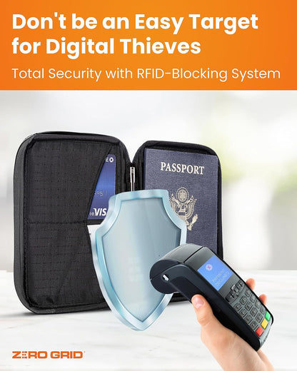 Passport Holder & Travel Wallet with RFID Blocking - Premium Document Organizer Case for Men and Women - Holds Passports, Cards, Tickets, ID, Cash - Compact Zippered Wallet - Midnight