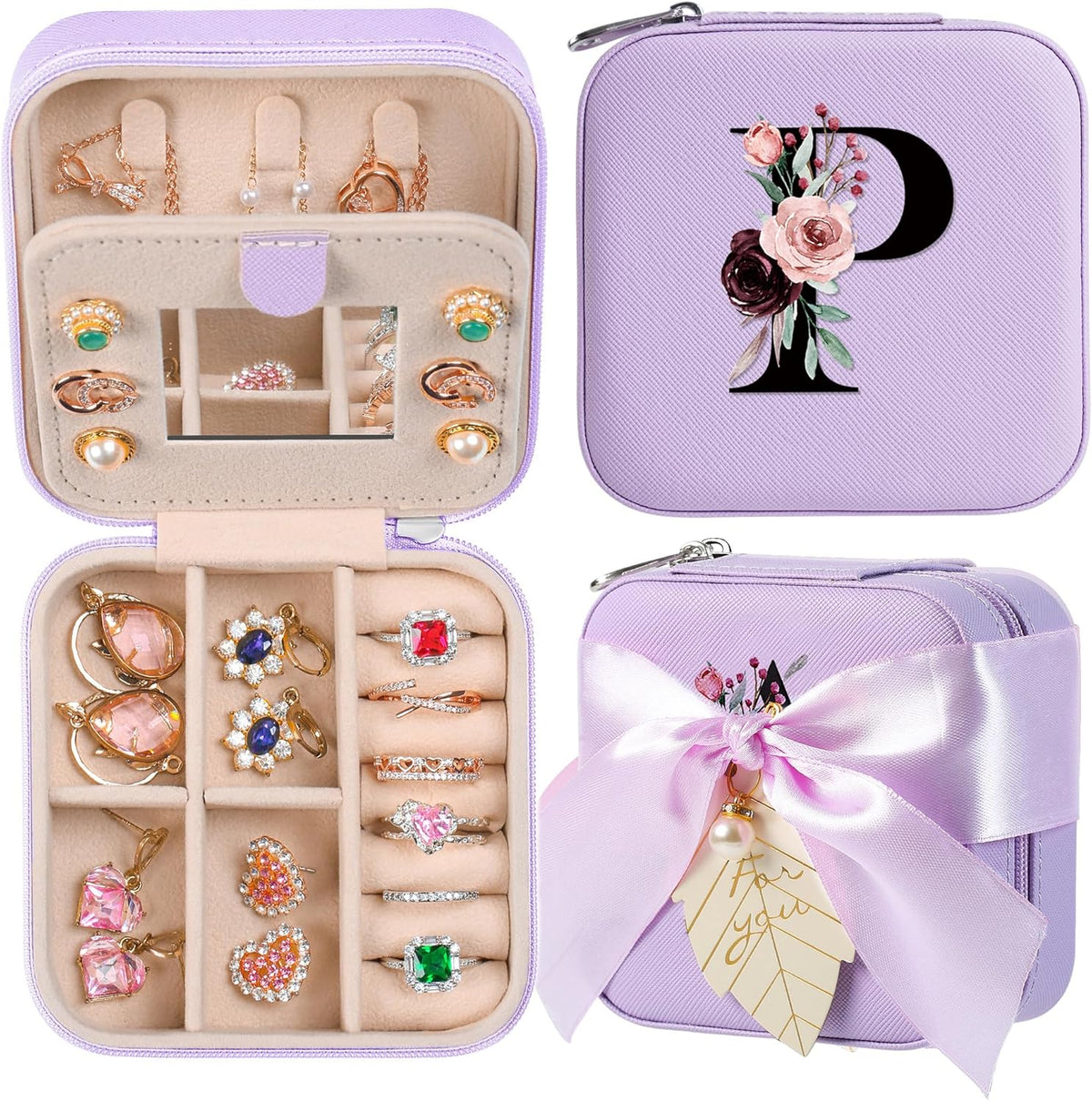 AYGXU Travel Jewelry Box for Women and Girls - Small Case With Initial A-Z - Teacher Gifts