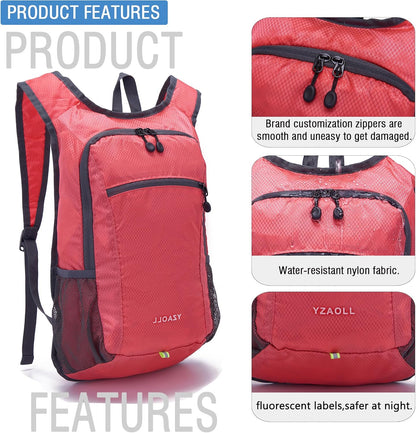 YZAOLL Small Hiking Backpack 15L Lightweight Packable Outdoor Hiking Daypacks for Women Men Travel Camping,Red