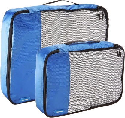 Amazon Basics Packing Cubes for Travel, Packing Organizers Set, 4-Piece-Set (2 Medium And 2 Large) With Double Zipper Pulls and Mesh Top Panel, 100% Durable Polyester, Blue