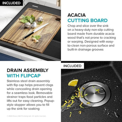 KRAUS Bellucci 25-inch Granite Workstation Drop In Top Mount Single Bowl - Image 9
