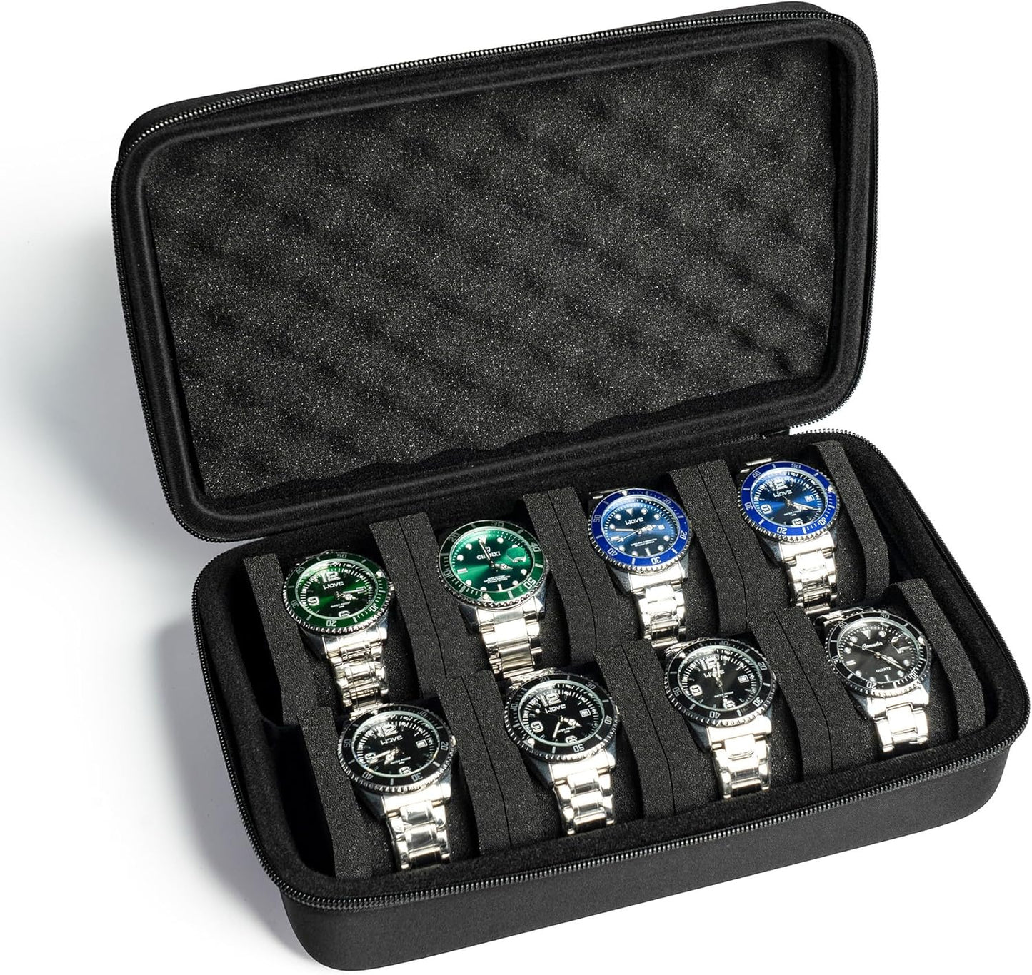 8 slots watch box, hard watch organizer case for men's women's watches, watch display organization holder with form-fitiing watch pillow