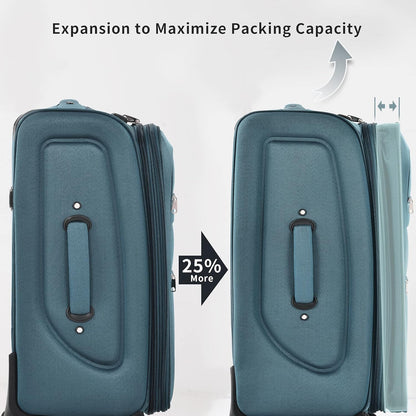 Merax Softside Luggage Set Softshell Lightweight 3 Piece Spinner Suitcase 22" 26" 30" New Green
