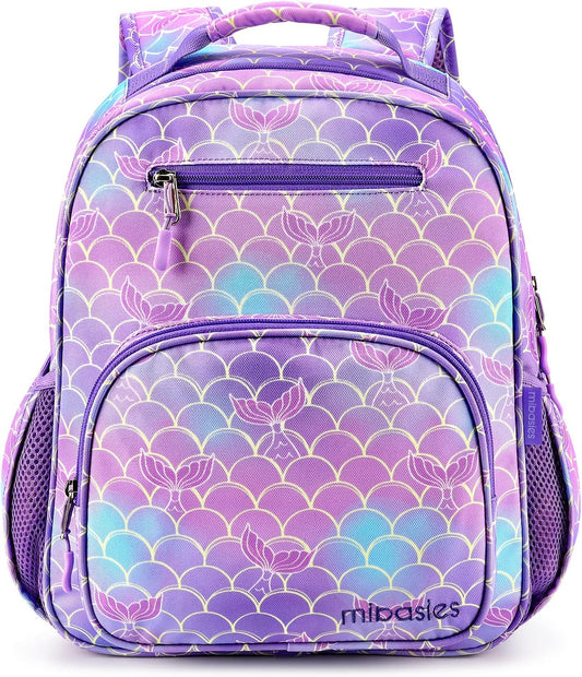 mibasies Girls Backpack 5-8: Lightweight Kids Backpacks for Girls - Girl Bookbag for Elementary School - Mermaid Tail Purple
