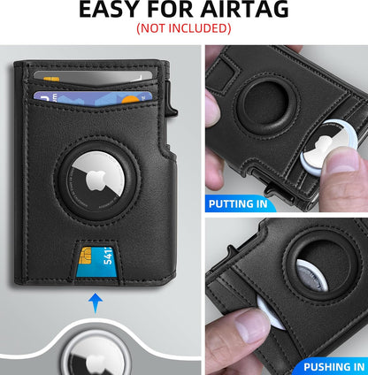 Airtag Wallet for Men,with Money Clip 10 Cards Metal Case Smart Slim Pop Up Credit Card Holder Flip with Magnetic Closure RFID Blocking wallet with Gift Box
