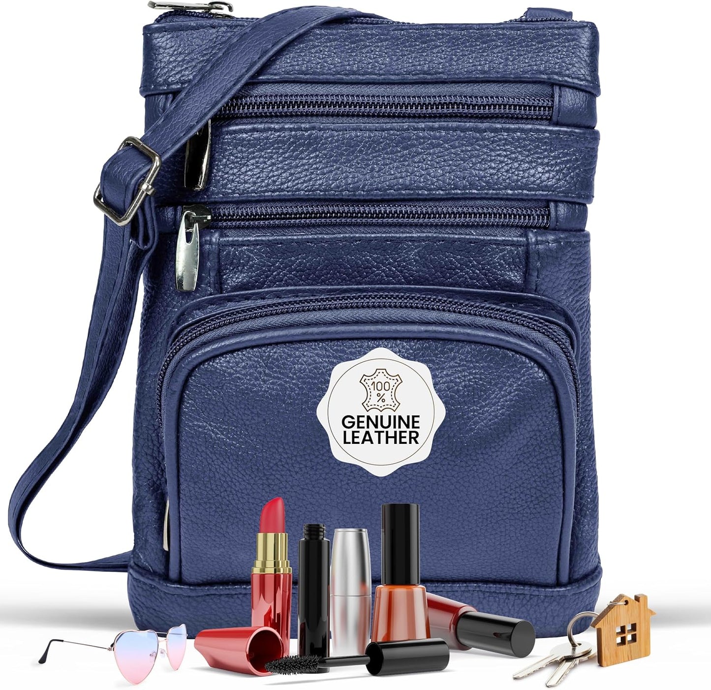 Krediz leather Crossbody Purses for Women, Multi Pocket Crossbody Purse with Adjustable Strap, Soft & Durable Leather Purse