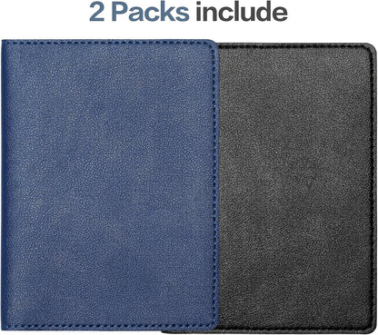 2 Pack Passport and Vaccine Card Holder PU Leather Passport Wallet Vaccine Case Protector Slot Travel Passport Wallet for Women & Men (D-Black&Blue)
