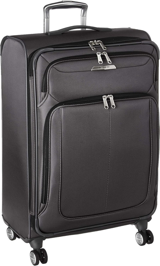 Samsonite Solyte DLX Softside Expandable Luggage with Spinner Wheels, Mineral Grey, Checked-Medium 25-Inch