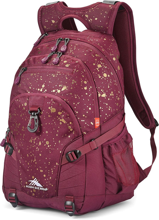 High Sierra Loop Backpack, Travel, or Work Bookbag with tablet sleeve, One Size, Copper Splatter/Maroon