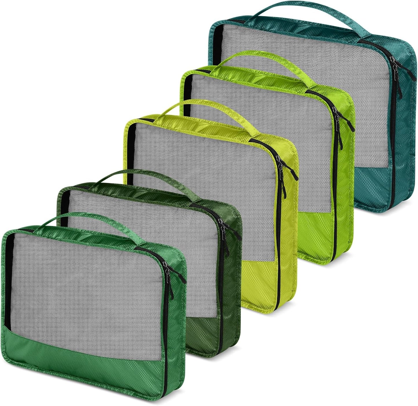 5 Pcs Packing Cubes for Suitcase Large Travel Cubes Carry on Luggage Organizer Bags for Clothes Accessories(Mixed,Green)