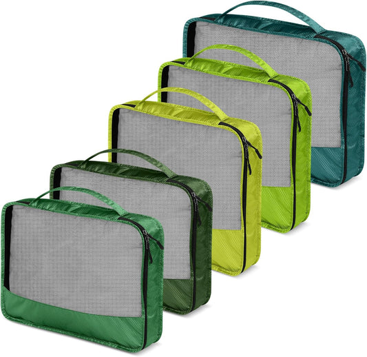5 Pcs Packing Cubes for Suitcase Large Travel Cubes Carry on Luggage Organizer Bags for Clothes Accessories(Mixed,Green)