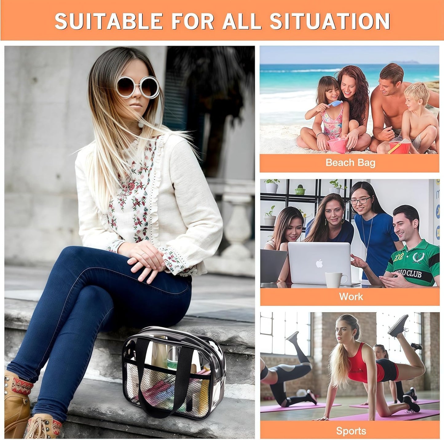 XEWEA Large Small Clear Travel Toiletry Bags with Handles & Pocket for Men Women, 3PCS TSA Approved Transparent Makeup Bag,Waterproof PVC Quart Organizer with Zipper for Toiletries Airline Essentials