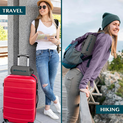 PAVILIA Travel Blanket Airplane Compact with Bag, Soft Packable Plane Blanket Kids Adults, Portable Camping Flight Essentials, Travelers Gifts Accessories, Luggage Backpack Strap, 65x40 Gray