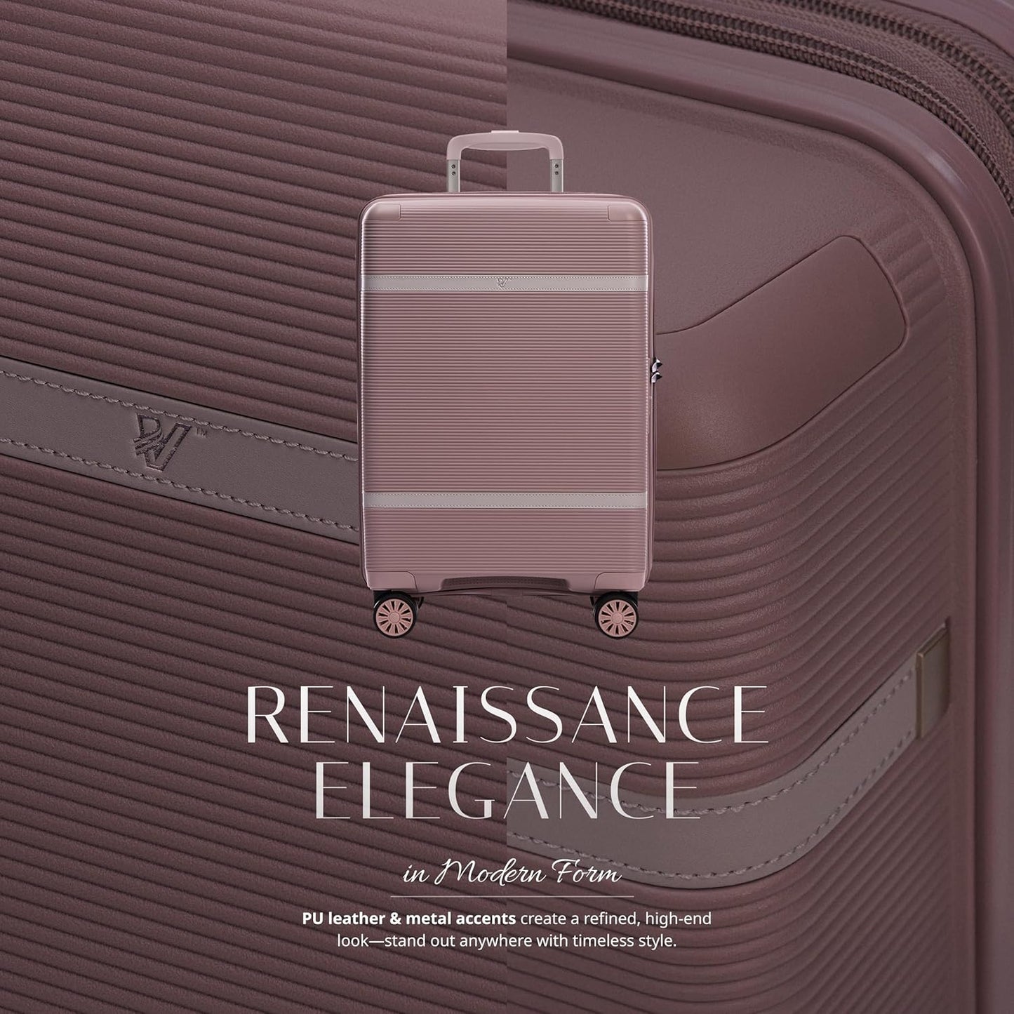 Verage Florence Hardside Carry-On Luggage with Spinner Wheels, Lightweight Expandable Suitcase with TSA Lock, Artist-Inspired Stylish Travel Luggage for Women, 20-Inch, Rose Blush