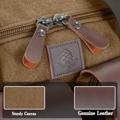 Canvas Duffle Bag for Men 60L Travel Duffel Bags Expandable Genuine Leather Duffel Overnight Weekender Carry On Bag Two Zipper Pockets Travel Bag (Coffee, X Large-60L)