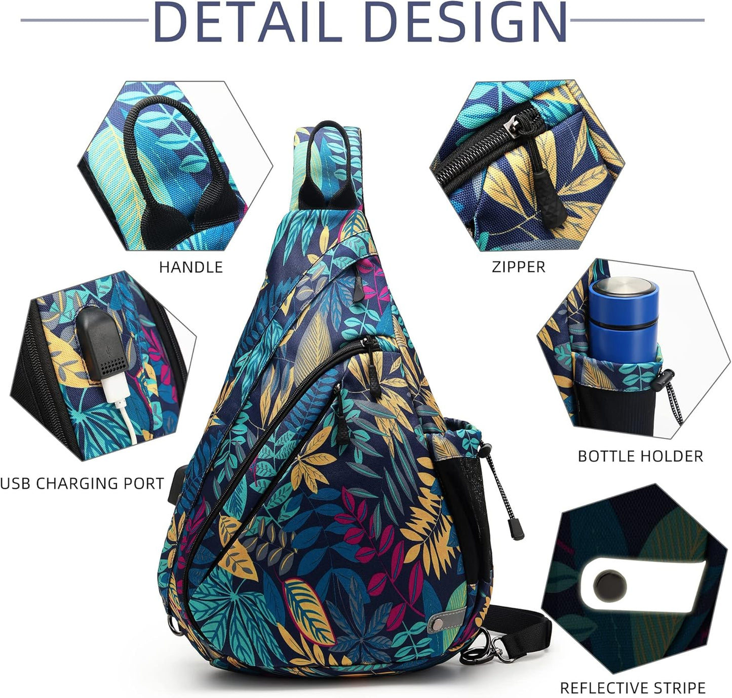 Water-Proof Sling bag/Crossbody Backpack/Shoulder Bag with USB Charging Port for Travel, Hiking, Cycling, Camping