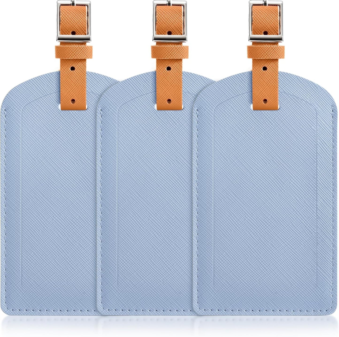 3 Pack Luggage Tags for Suitcases, TSA Approved Bag Tags, Baggage Tags with Privacy Protection, Travel Essentials Luggage Accessories, Light Blue & Brown