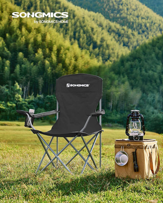 SONGMICS 2 Pack Folding Camping Chairs, Load 330 lb, Cup Holder and High Backrest, Heavy-Duty Structure, for Lawn, Garden, Fishing, Terrace