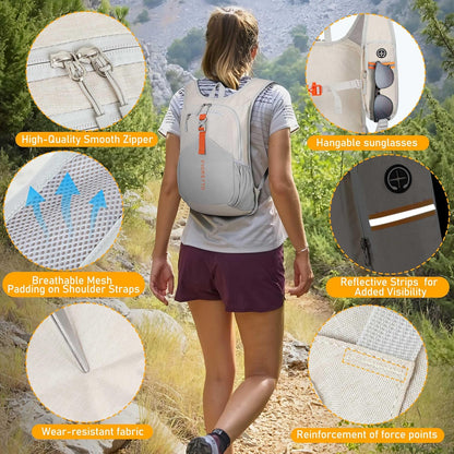 FIORETTO 15L Hiking Backpack for Women Men Mini Packable Backpack Lightweight Small Daypack for Camping Travel Outdoor, Beige