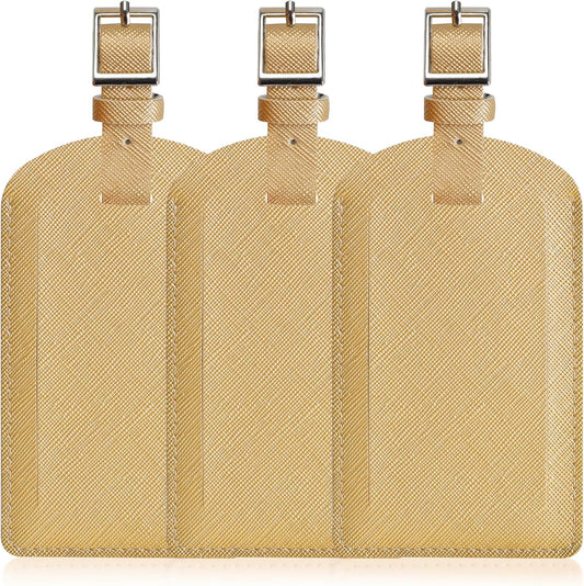 3 Pack Luggage Tags for Suitcases, TSA Approved Bag Tags, Baggage Tags with Privacy Protection, Travel Essentials Luggage Accessories, Golden
