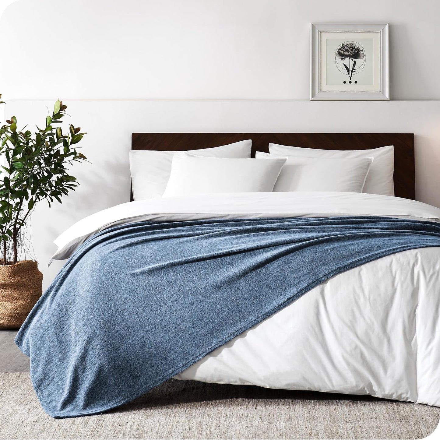 Bare Home Polar Fleece Blanket - Full/Queen - Heathered Dark Blue - Warm & Cozy - Premium Fleece - Throw for Bed, Camping, and Travel - Lightweight (Full/Queen, Heathered Dark Blue)