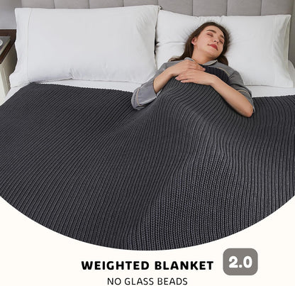 L'AGRATY Knitted Weighted Blanket - 50"x60" 7lbs Cooling Chunky Knit Heavy Blanket for Adults Braided Crochet Throw Thick Cable Yarn Knit Decorative No Beads Evenly Weighted Machine Washable