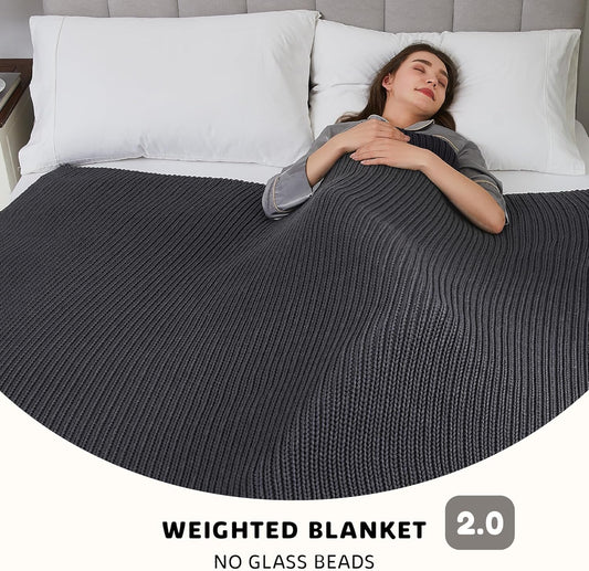 L'AGRATY Knitted Weighted Blanket - 50"x60" 7lbs Cooling Chunky Knit Heavy Blanket for Adults Braided Crochet Throw Thick Cable Yarn Knit Decorative No Beads Evenly Weighted Machine Washable