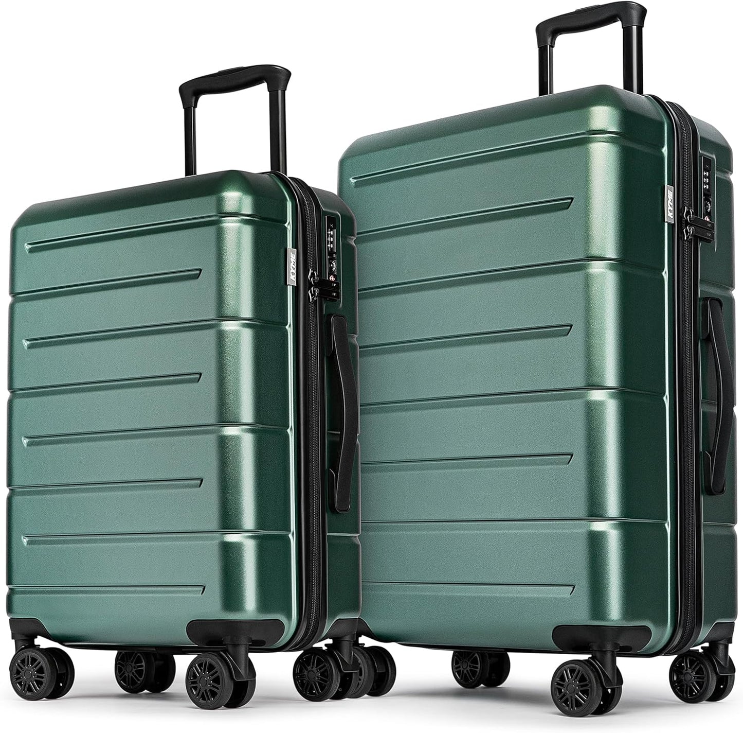 KYME Luggage Sets 2 Piece Hardshell 22"/26" Suitcase with Spinner Wheels Hardside Suitcases Sets with TSA Lock Lightweight Travel Luggage Set with Cup Holder for Women Men Green