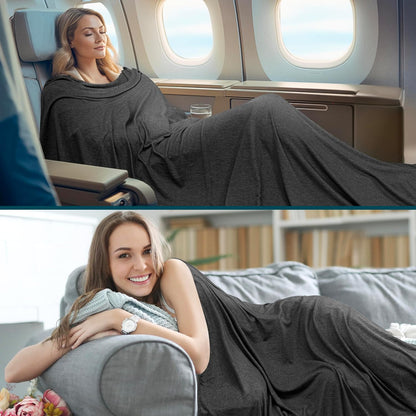 PAVILIA Travel Blanket Airplane Compact with Bag, Soft Packable Plane Blanket Kids Adults, Portable Camping Flight Essentials, Travelers Gifts Accessories, Luggage Backpack Strap, 65x40 Black