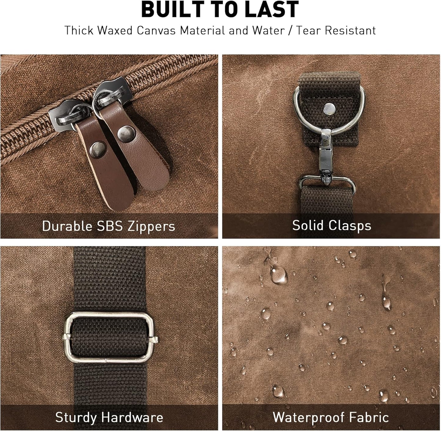 Wildroad Waxed Canvas Genuine Leather 50L Waterproof Duffle Bag - Vintage Travel Weekender Overnight Carry On