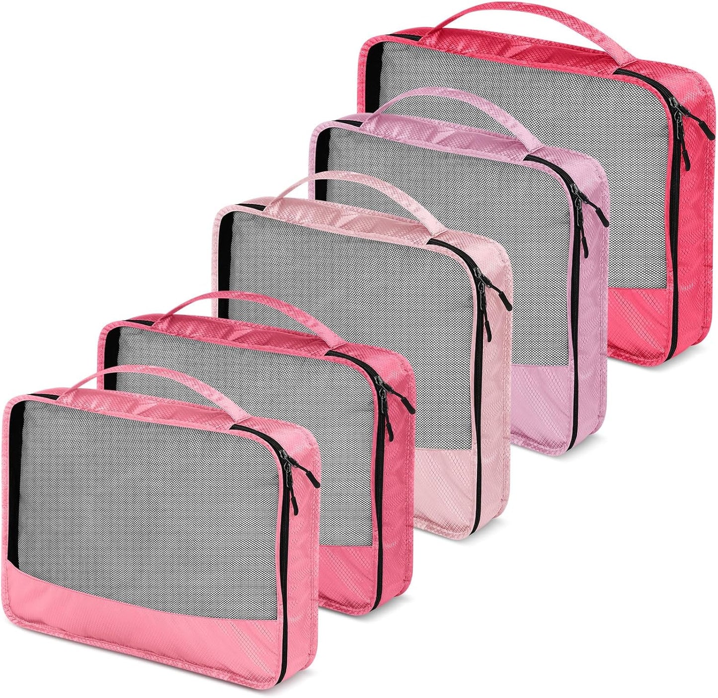 5 Pcs Packing Cubes for Suitcase Large Travel Cubes Carry on Luggage Organizer Bags for Clothes Accessories(Mixed,Pink)