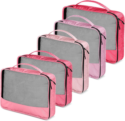 5 Pcs Packing Cubes for Suitcase Large Travel Cubes Carry on Luggage Organizer Bags for Clothes Accessories(Mixed,Pink)