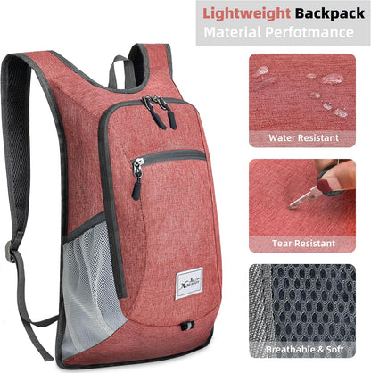 Foldable Travel Daypack - 10L Lightweight Backpack for Women & Men (Red) - Camping & Hiking