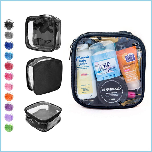 Clear TSA Approved 3-1-1 Travel Toiletry Bag for Carry On / Quart Size Transparent Liquids Pouch for Airport Security / Reusable See Through Vinyl & PVC Plastic Organizer for Men and Women (Black)