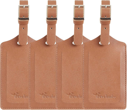 Travelambo Luggage Tags for Suitcases PU Leather Travel Tags Bag Tags Privacy Protection Travel Essentials